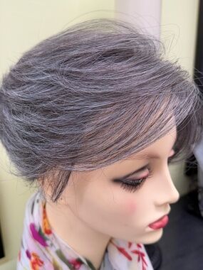 Salt and pepper gray human hair blend topper unit - unisex